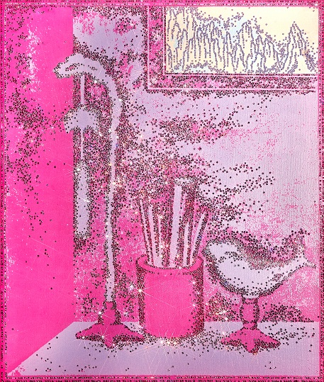 Still Life Luminous Pink,2016,Mixed Media on canvas & MADE WITH SWAROVSKI® ELEMENTS,72.7 x 60.6 cm